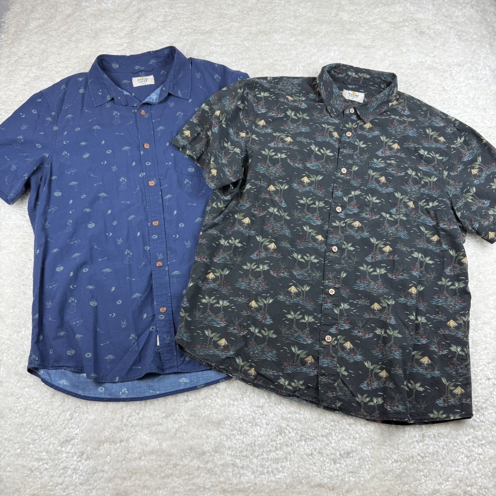 Marine Layer Button Down Shirt Men Medium Blue Black Tropical Celestial Lot 2